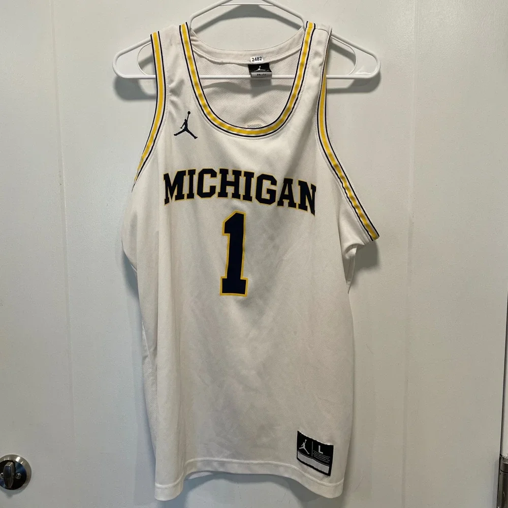 Jordan Michigan Wolverines Basketball Jersey White Navy Maize 1 Mens Large L